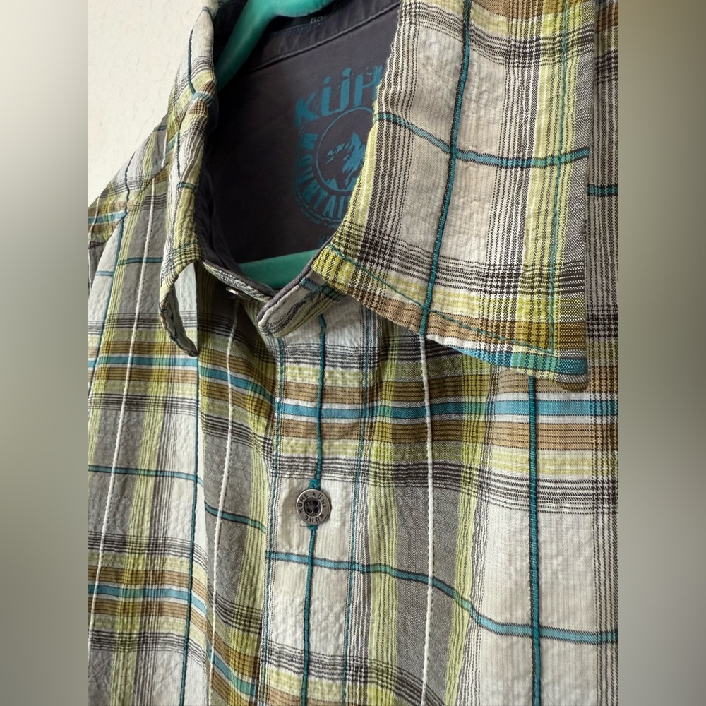 KUHL Mens XL Crinkle Stallion Short Button Up Lightweight‎ Green Outdoor Hiking - Picture 3 of 9